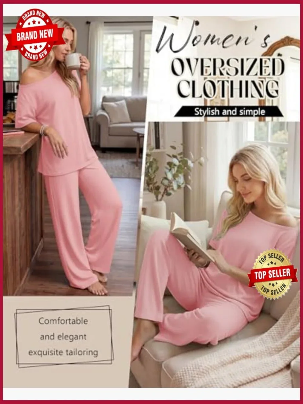 Off Shoulder Lounge Set 2 Piece Oversized Wide Leg Pants Casual Matching Outfit